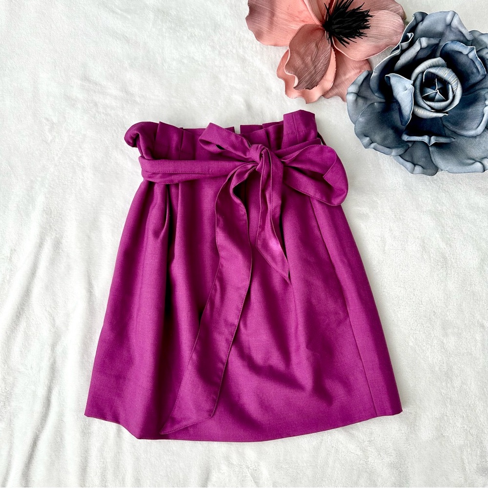 J.Crew Pleated Waist Bow Tie Pencil Skirt Fuchsia
